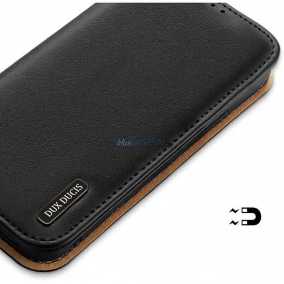 Samsung Galaxy S24 Ultra telefon tok, könyvtok, oldalra nyíló tok, mágnesesen záródó, bőr, fekete, SM-S928, Dux Ducis Hivo