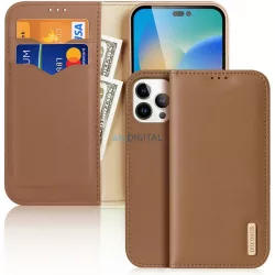   iPhone 15 Pro Max (6.7") telefon tok, könyvtok, oldalra nyíló tok, mágnesesen záródó, bőr, barna, Dux Ducis Hivo