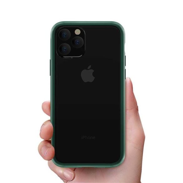 iPhone 11 Pro (5,8") ütésálló hátlap tok, TPU tok, átlátszó / zöld keret, Devia Shark4