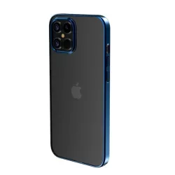   iPhone 12 Pro Max (6,7") kemény hátlap tok, TPU tok, átlátszó / kék keret, Devia Glimmer