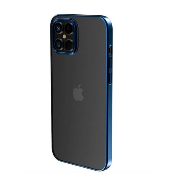 iPhone 12 Pro Max (6,7") kemény hátlap tok, TPU tok, átlátszó / kék keret, Devia Glimmer