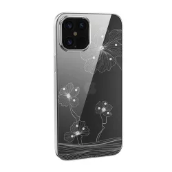   iPhone 12 Pro Max (6,7") hátlap tok, TPU tok, virágos / köves mintás, ezüst, Devia Crystal Flora