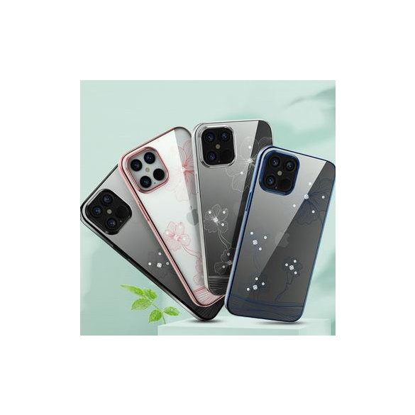 iPhone 12 Pro Max (6,7") hátlap tok, TPU tok, virágos / köves mintás, kék, Devia Crystal Flora