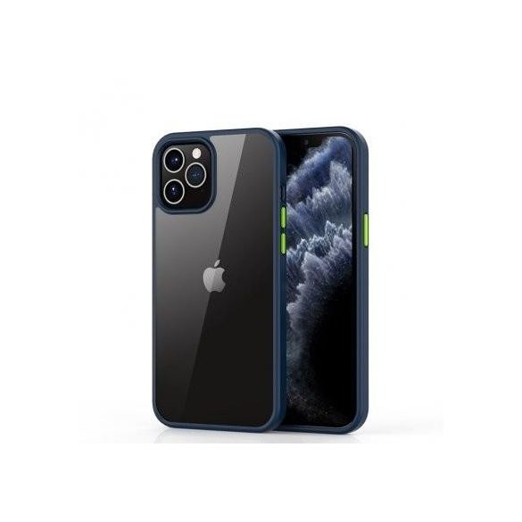 iPhone 12 Pro Max (6,7") ütésálló hátlap tok, TPU tok, átlátszó / kék kerettel, Devia Shark