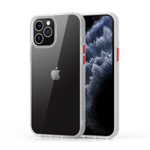 iPhone 12 Pro Max (6,7") ütésálló hátlap tok, TPU tok, átlátszó / matt fehér kerettel, Devia Pioneer