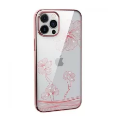   iPhone 12 Pro Max (6,7") hátlap tok, TPU tok, virágos / köves mintás, rose gold, Devia Crystal Flora