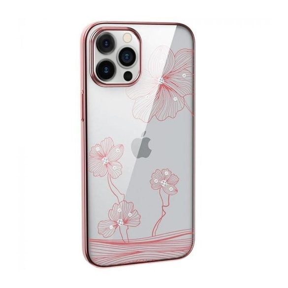 iPhone 12 Pro Max (6,7") hátlap tok, TPU tok, virágos / köves mintás, rose gold, Devia Crystal Flora
