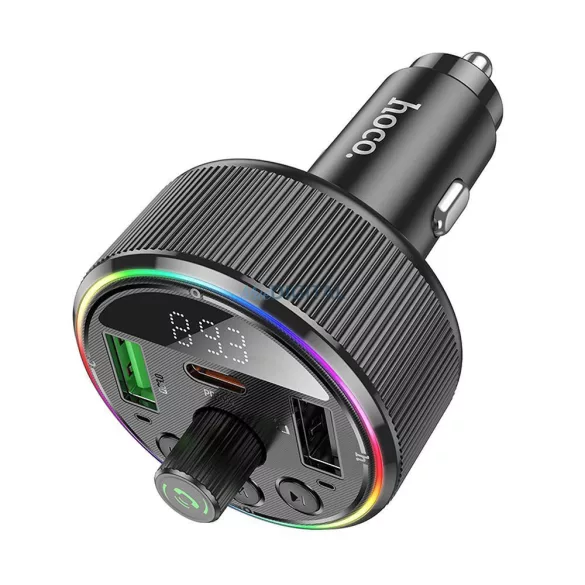 Bluetooth FM transmitter, 2xUSB / 1xType-C, QC3.0 / PD 30W, BT5.3, fekete, Hoco E82