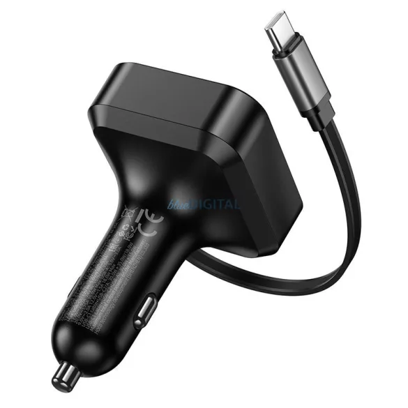 Szivartöltő fej 1xType-C / 1x USB csatlakozó, Type-C kábel, PD 35W, QC3.0, 0.65M, fekete, Hoco NZ18