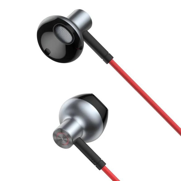 Stereo vezetékes fülhallgató jack csatlakozóval, hangerőszabályozós, piros, Baseus Encok H19 NGH19-09
