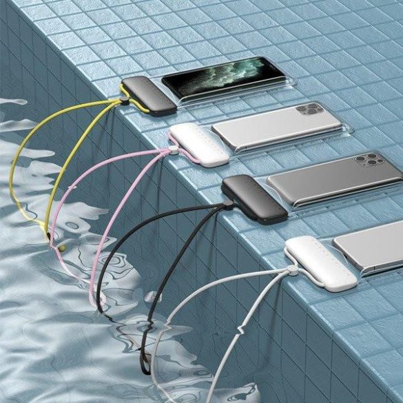 Univerzális vízálló telefontok, 7.2", átlátszó / szürke-sárga, PVC + ABS + szilikon, IPX8, Baseus Let's Go