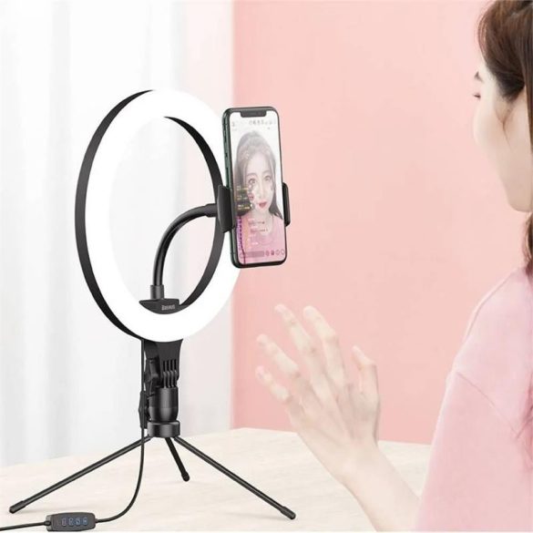 Asztali telefontartó selfie állvány LED körfénnyel, fekete, Baseus CRZB10-A01