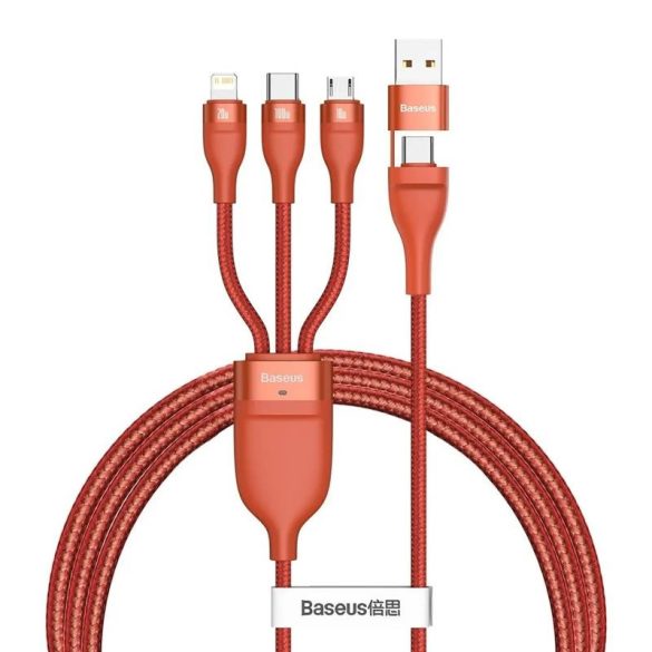 4in1 adatkábel, USB / Type-C - micro USB / Type-C / iPhone 8pin, gyorstöltés, 100W, 1.2M, narancssárga, Baseus CA2T3-07