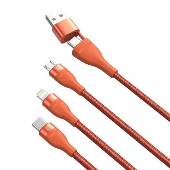 4in1 adatkábel, USB / Type-C - micro USB / Type-C / iPhone 8pin, gyorstöltés, 100W, 1.2M, narancssárga, Baseus CA2T3-07