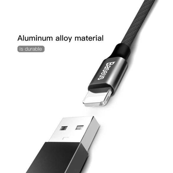 iPhone 8pin - USB-A adatkábel, szövettel bevont, fekete, 1.8M, 2A, Baseus CALYW-A01