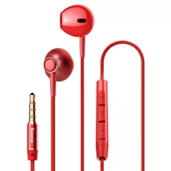   Stereo vezetékes fülhallgató jack csatlakozóval, hangerőszabályozós, piros, Baseus Encok H06 NGH06-09