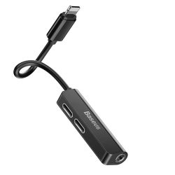   3in1 audio / HF adapter, iPhone 8pin - 2X iPhone 8pin / 3,5mm jack, fekete, Baseus CALL52-01