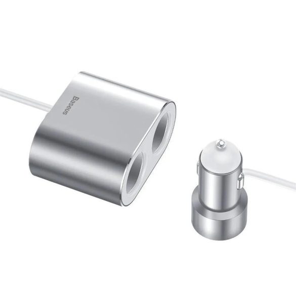 Szivargyújtó aljzat adapter + 2x USB autós töltő, ezüst, 80W, 3.1A, Baseus CRDYQ-0S