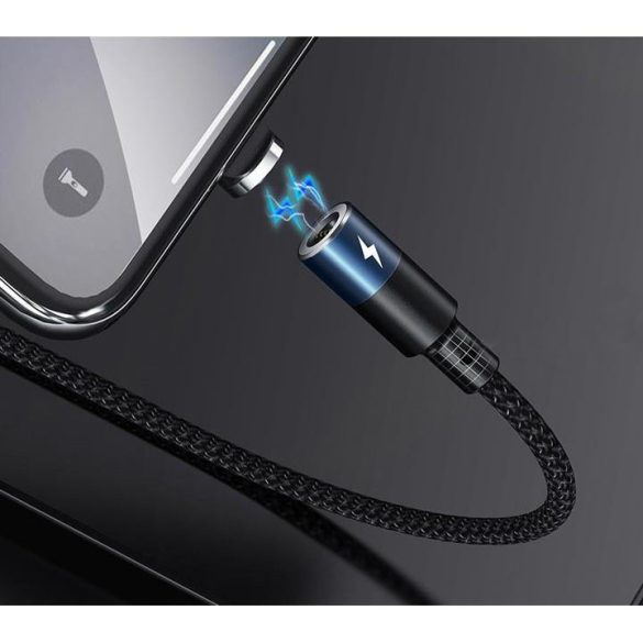 Remax Zigie RC-102i iphone 8pin fekete szövet mágneses adatkábel fém csatlakozóval 3A 1,2m