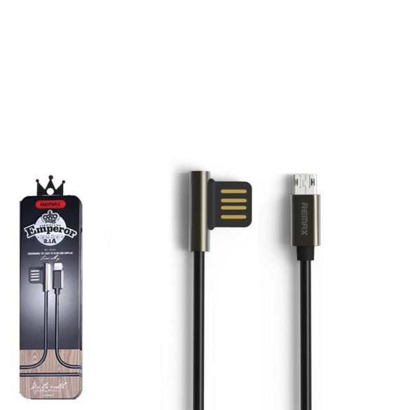 Micro usb adatkábel, fém csatlakozóval, fekete, 2.4A, 1m, Remax RC-054m