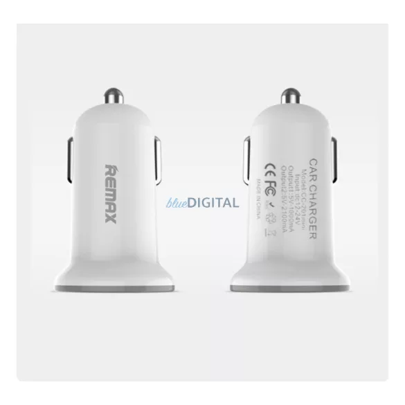 Szivartöltő fej, 2x USB, 2.1A, fehér, Remax 