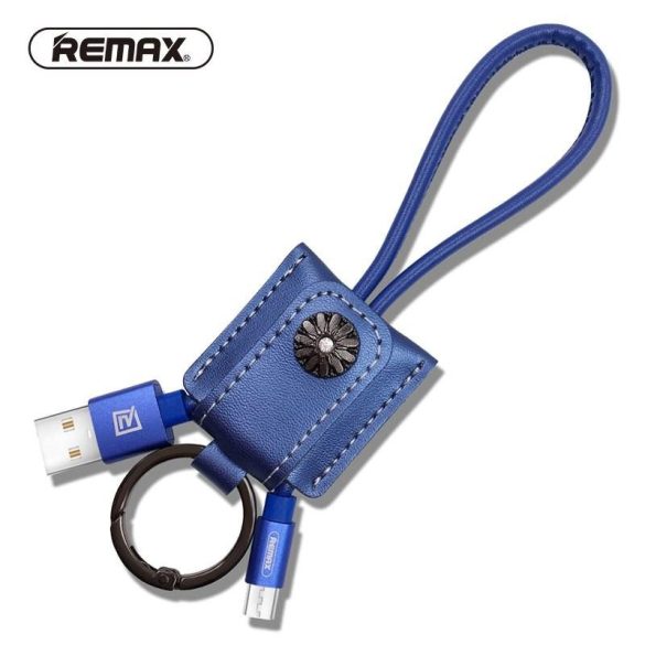 Micro usb adatkábel, 2.1A, 0.3m, bőr, kék, Remax RC-079m
