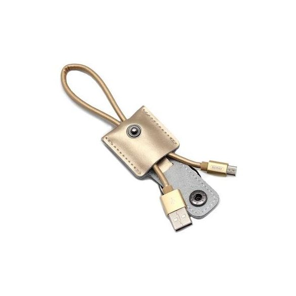 Micro usb adatkábel, 2.1A, 0.3m, bőr, arany, Remax RC-079m