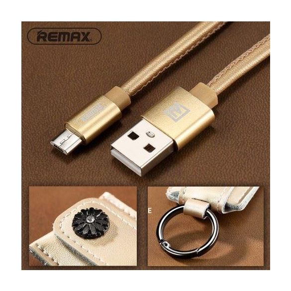 Micro usb adatkábel, 2.1A, 0.3m, bőr, arany, Remax RC-079m