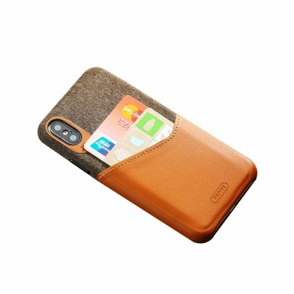 Remax RM-1650 iPhone X XS (5,8") barna bankkártya tartós hátlap tok