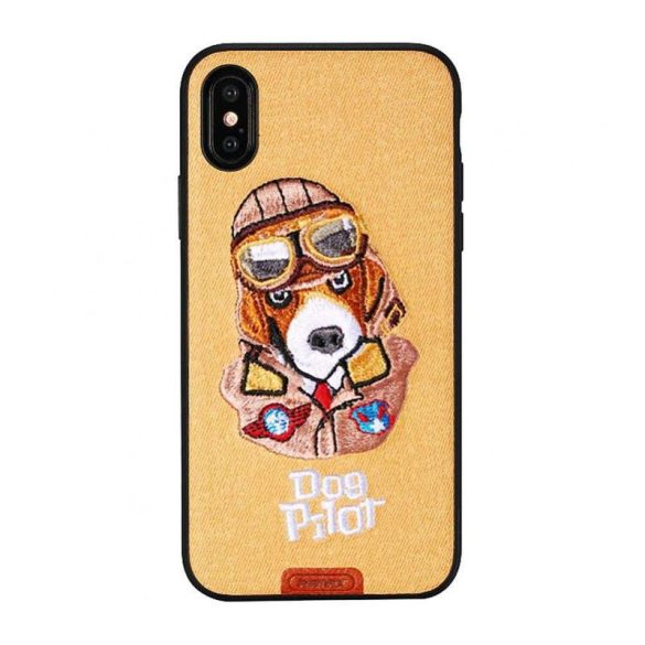 Remax RM-1647 iPhone X XS (5,8") barna kutyás hátlap tok "Dog Pilot"