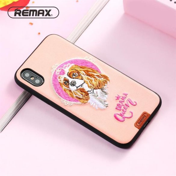 Remax RM-1647 iPhone X XS (5,8") rózsaszín kutyás hátlap tok "Drama Queen"