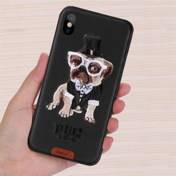 Remax RM-1647 iPhone 7 Plus 8 Plus (5,5") fekete kutyás hátlap tok "Pug love"
