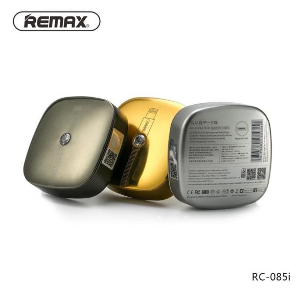 iPhone 8pin adatkábel, 2.1A, 1m, szürke / köves, fém csatlakozó, Remax RC-085i