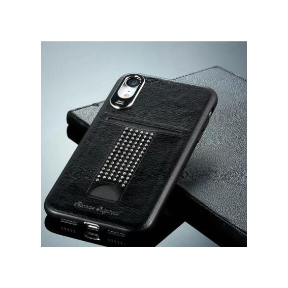 Remax RM-1668 iPhone X / XS (5,8") fekete bankkártya tartós műbőr hátlap tok