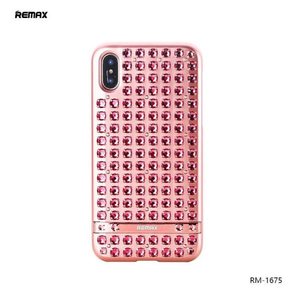 Remax RM-1675 iPhone X / XS (5,8") rózsaszín köves kemény hátlap tok
