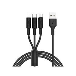   Hoco X25 3in1 iPhone 8pin + Type-c + Micro USB fekete töltőkábel 2A 1M