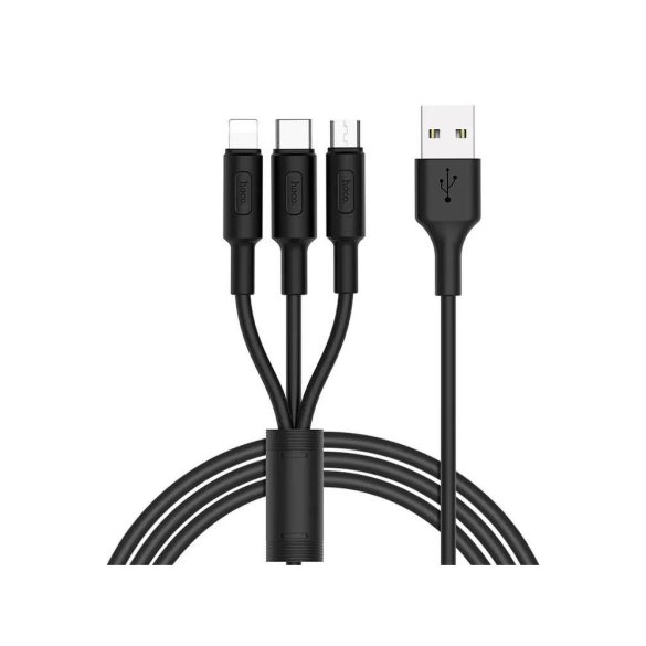 Hoco X25 3in1 iPhone 8pin + Type-c + Micro USB fekete töltőkábel 2A 1M