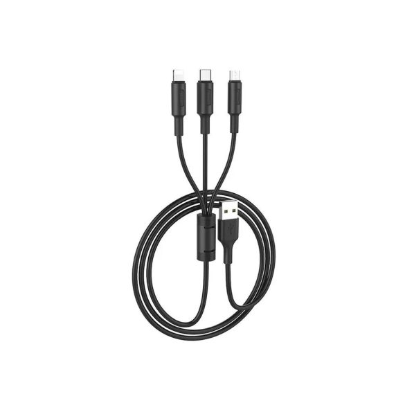 Hoco X25 3in1 iPhone 8pin + Type-c + Micro USB fekete töltőkábel 2A 1M