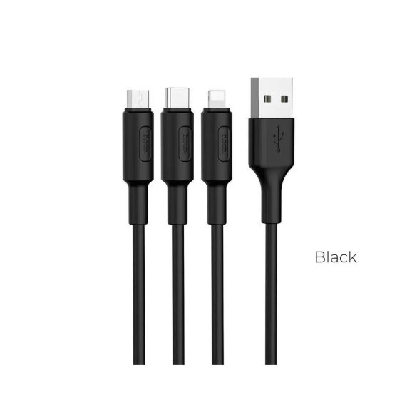 Hoco X25 3in1 iPhone 8pin + Type-c + Micro USB fekete töltőkábel 2A 1M
