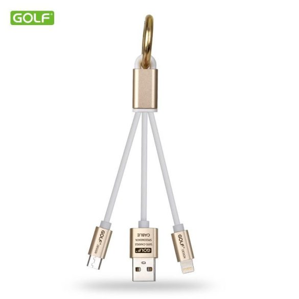 iPhone 8pin / micro usb adatkábel, 2.1A, arany, GOLF Golden key 