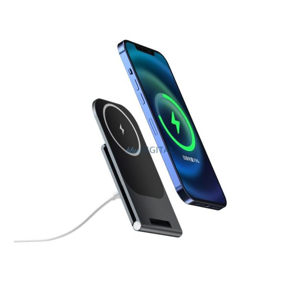 Wireless töltő / asztali állvány, Magsafe / Qi töltés, mágneses, 15W, fekete, Veger Y58