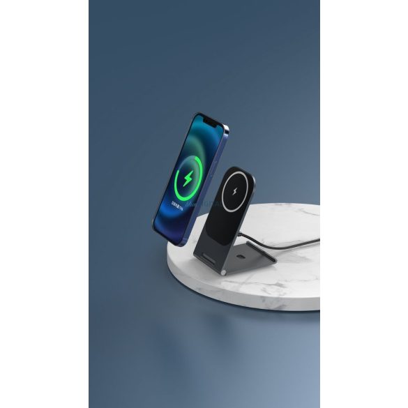 Wireless töltő / asztali állvány, Magsafe / Qi töltés, mágneses, 15W, fekete, Veger Y58
