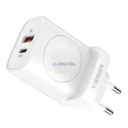   Univerzális hálózati gyors töltőfej, Type-C / USB + wireless töltő Apple Watch, fehér, 20W, Veger