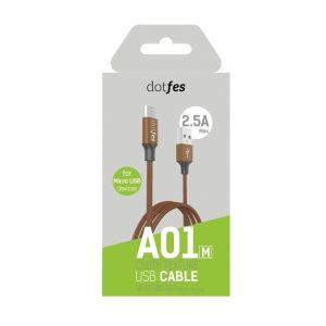 Micro USB adatkábel, szövet / fém csatlakozó, 2.5A, 1m, Dotfes A01m