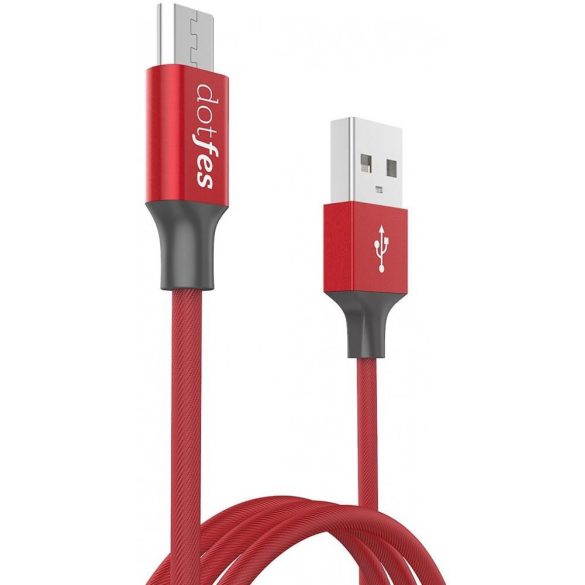 Dotfes A01m micro USB piros prémium szövet adatkábel fém csatlakozóval 2.5A 1m