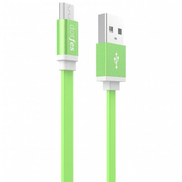 Micro USB adatkábel, fém csatlakozóval, 2.5A, 1m, zöld, Dotfes A05m