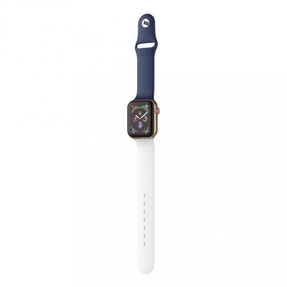 Dotfes S03 Apple Watch 42mm / 44mm okosórához fehér + sötétkék szilikon szíj (M/L méret)