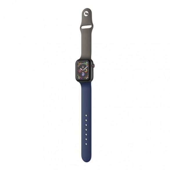 Dotfes S03 Apple Watch 42mm / 44mm okosórához sötétkék-barna szilikon szíj (M/L méret)