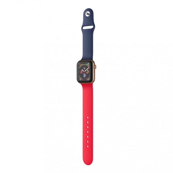 Dotfes S03 Apple Watch 42mm / 44mm okosórához piros + sötétkék szilikon szíj (M/L méret)