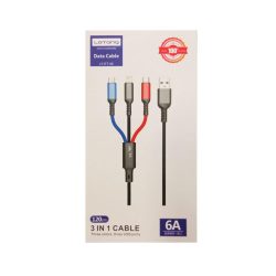   3in1 adatkábel, Micro USB / Type-C / iPhone 8pin, 6A, 1.2m, színes, Letang LT-ET-06
